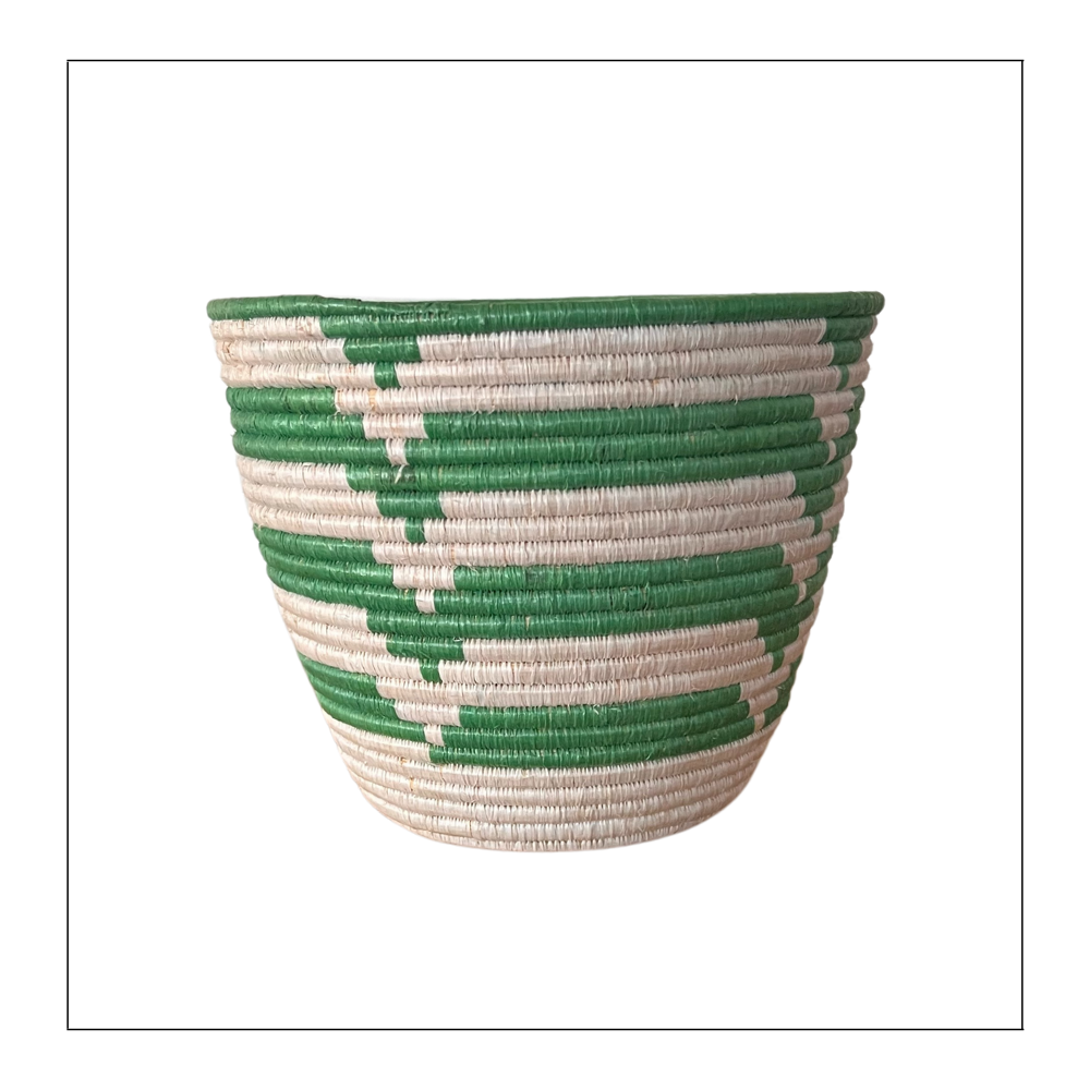 Small Green + White Woven Basket