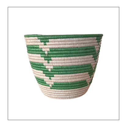 Small Green + White Woven Basket