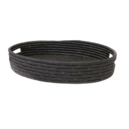 Black Raffia Bread Basket with Handles
