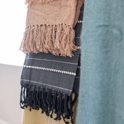 Blush cotton throw blanket, detail view