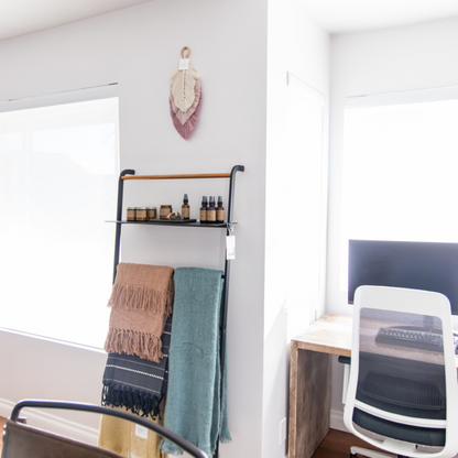 Blush cotton throw blanket, styled view