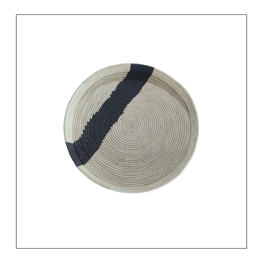 Wall Art Plate with Rim - Striped Black and Natural Woven