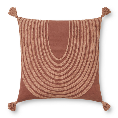 Blush cotton throw pillow with corner tassels