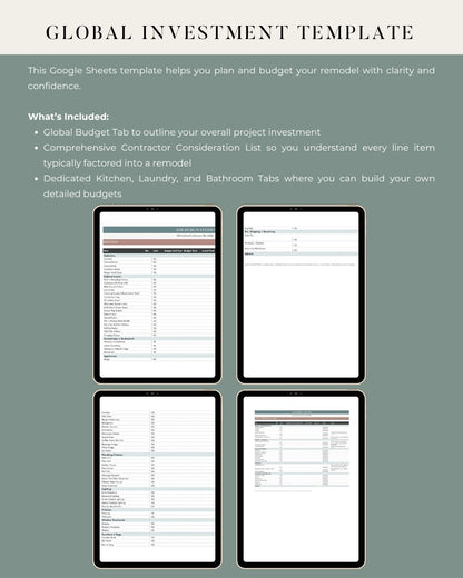 ASR Design Studio remodel investment and budget spreadsheet, alternate angle