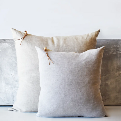 Oatmeal gray linen pillow with brass zipper