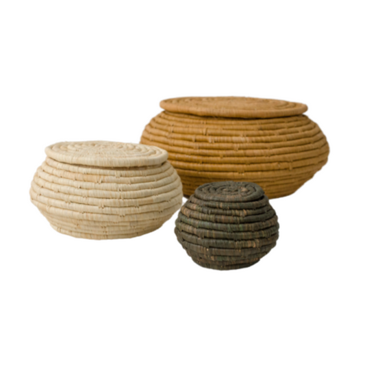 Set of 3 Tan Raffia Boxes