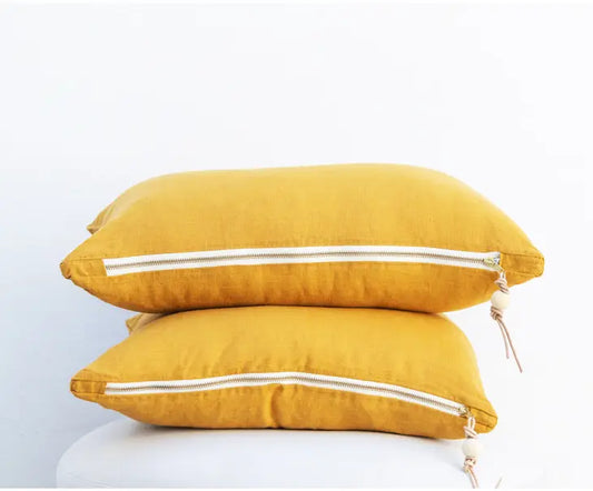 Mustard Washed Linen Lumbar Pillow