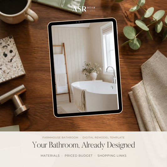 Farmhouse bathroom remodel template cover by ASR Design Studio