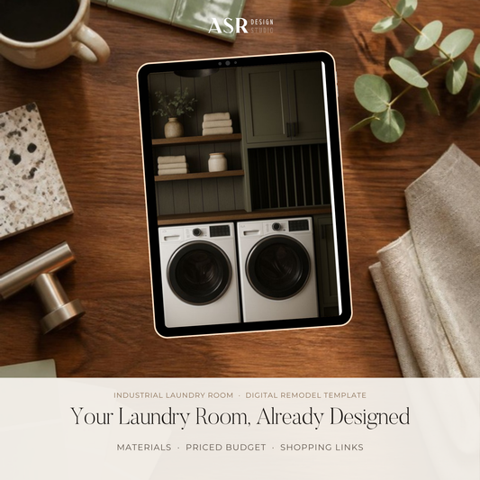 Industrial laundry room remodel template cover by ASR Design Studio