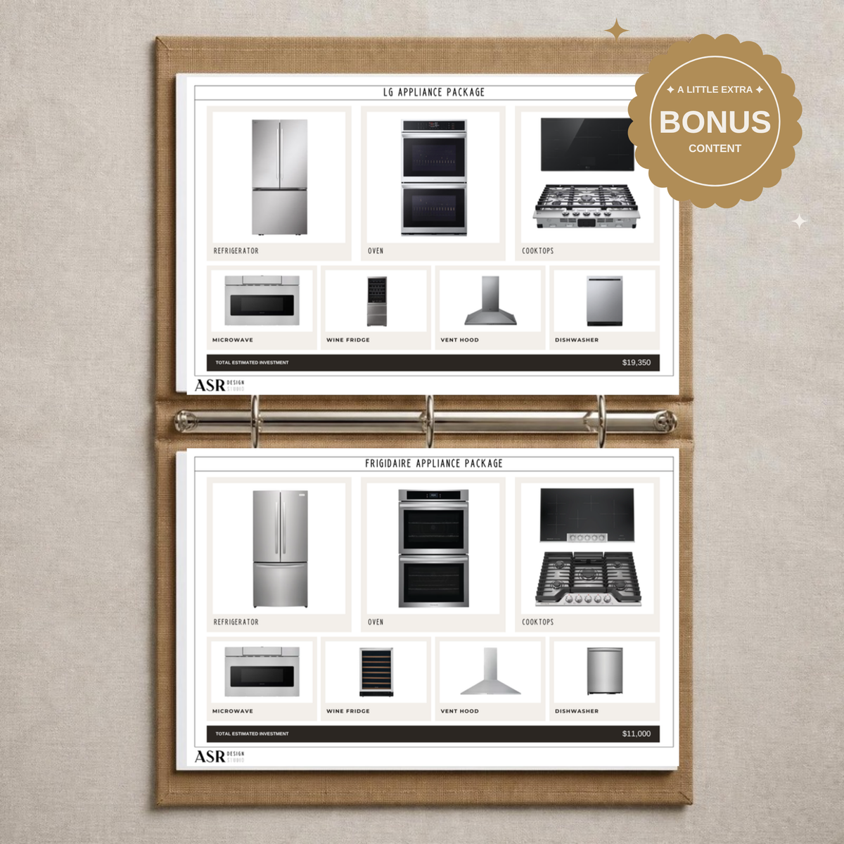 Kitchen appliance package add-on printed in a binder