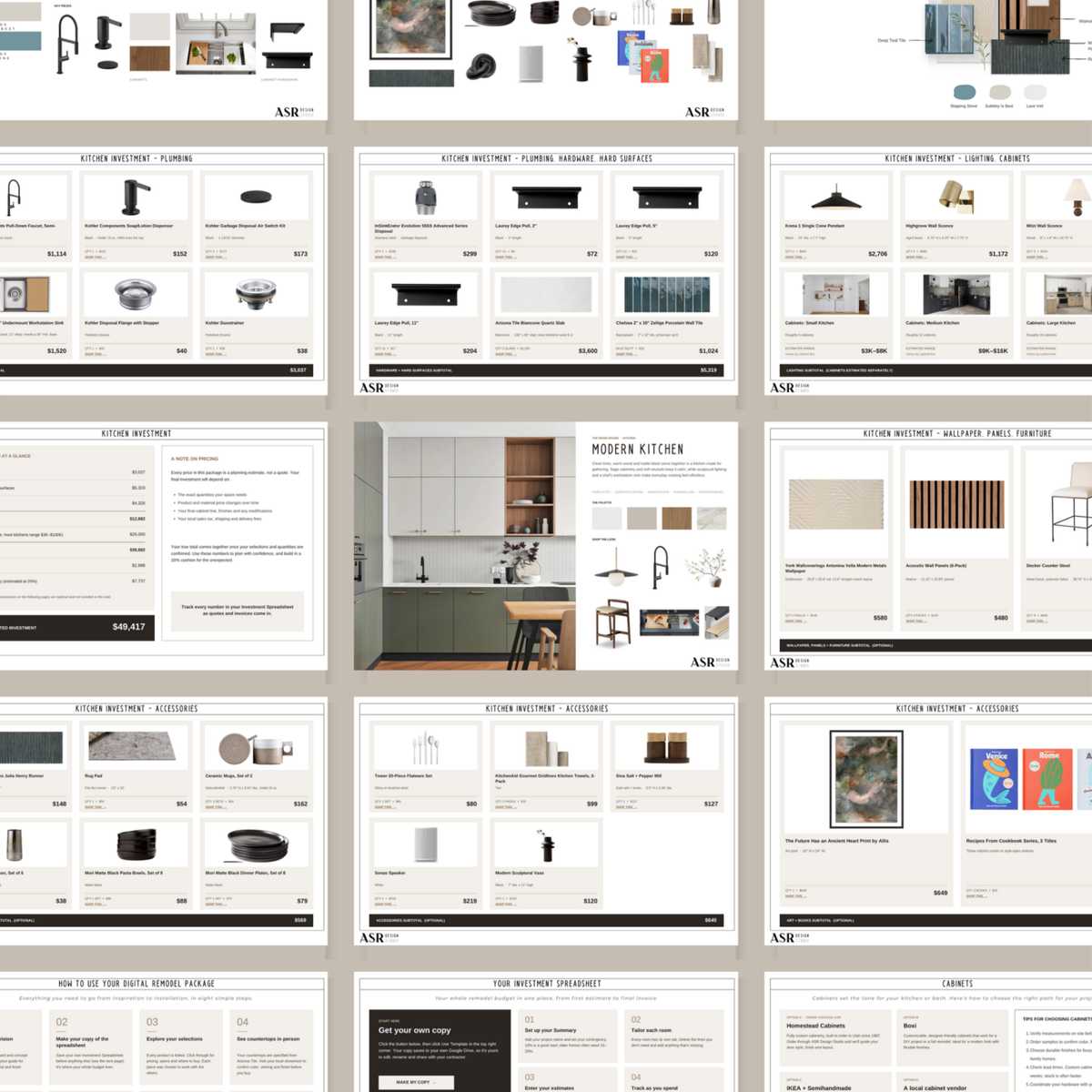 All pages of the Modern kitchen design and remodel template