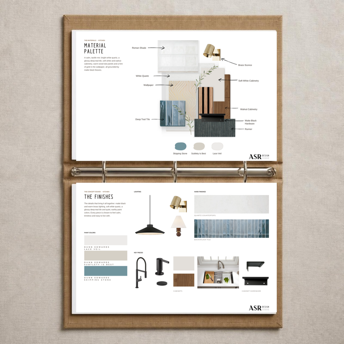 Modern kitchen remodel plan printed and organized in a binder