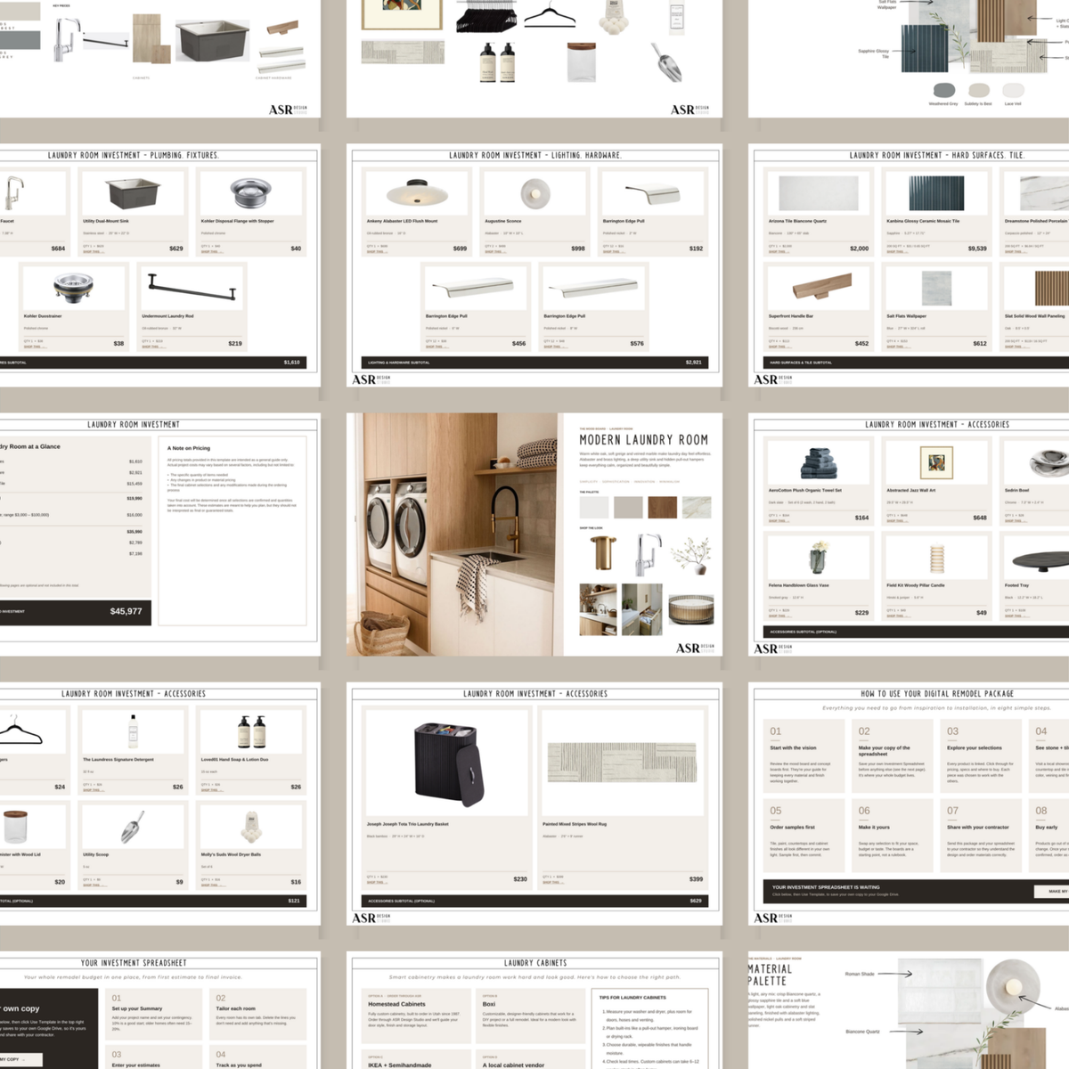 All pages of the Modern laundry room design and remodel template