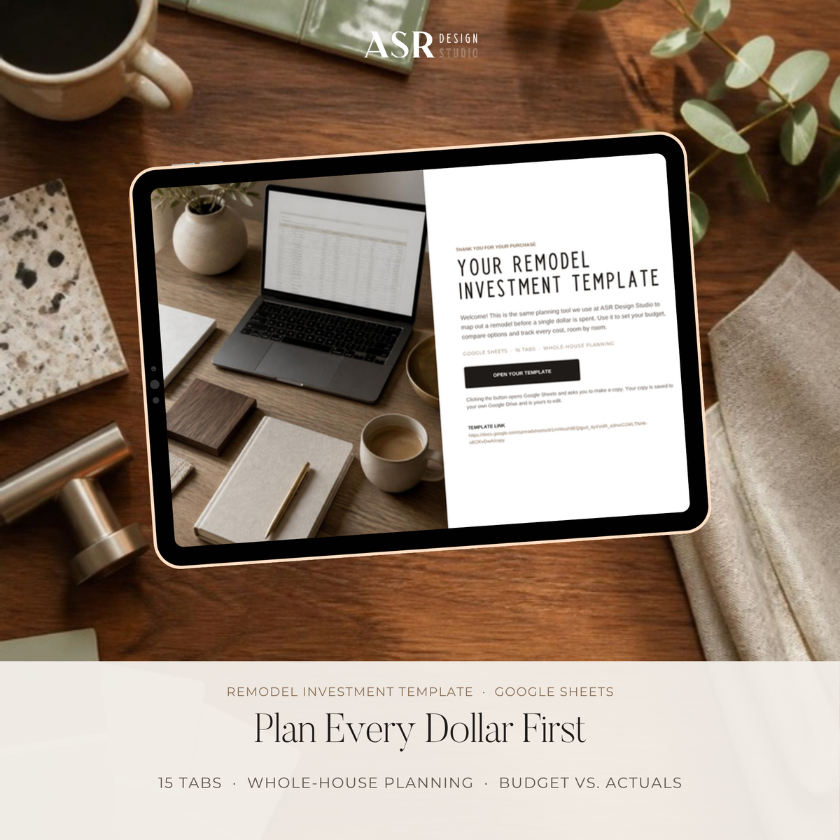 Remodel investment spreadsheet template cover by ASR Design Studio