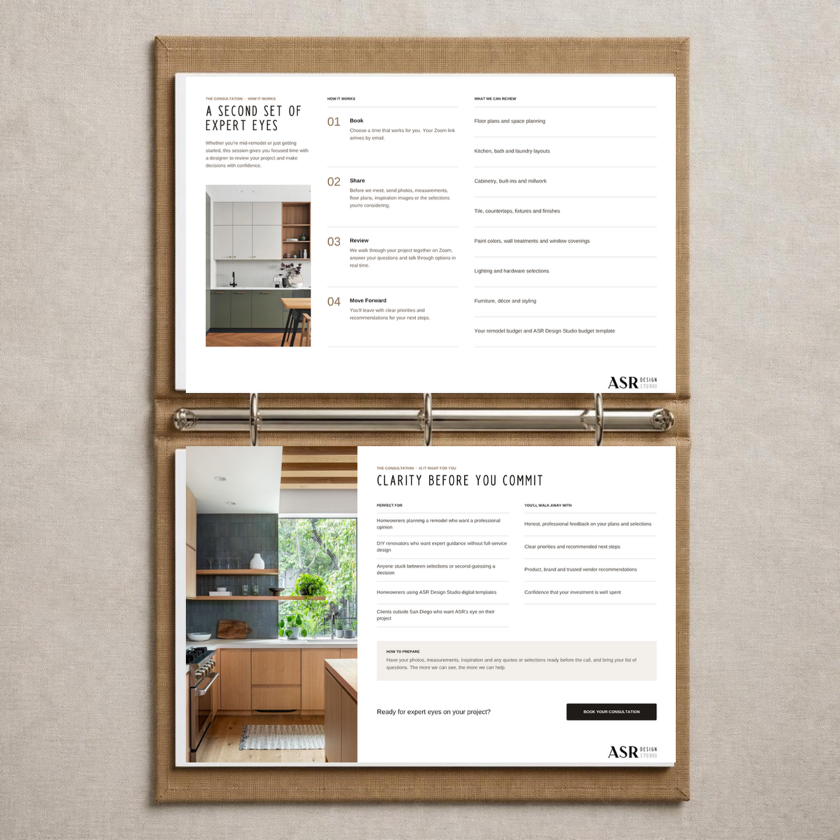 Virtual design consultation materials in a binder